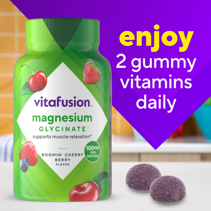 Vitafusion Magnesium Glycinate Gummies | 100mg | 60 Adult Gummy Vitamins | for Women and Men | Cherry Berry Flavor | Gluten-Free Supplement 60 Count (Pack of 1)