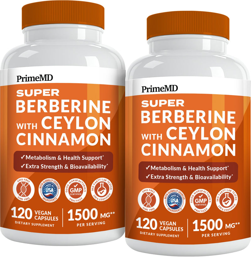 [Australia] - Super Berberine Supplement with Ceylon Cinnamon, BioPerine, Apple Cider, and Turmeric 1500mg - 8-in-1 Dihydroberberine Supplement for Overall Wellness and Balance Support (240 ct, Pack of 2) Extra Strength 120 Count (Pack of 2) 