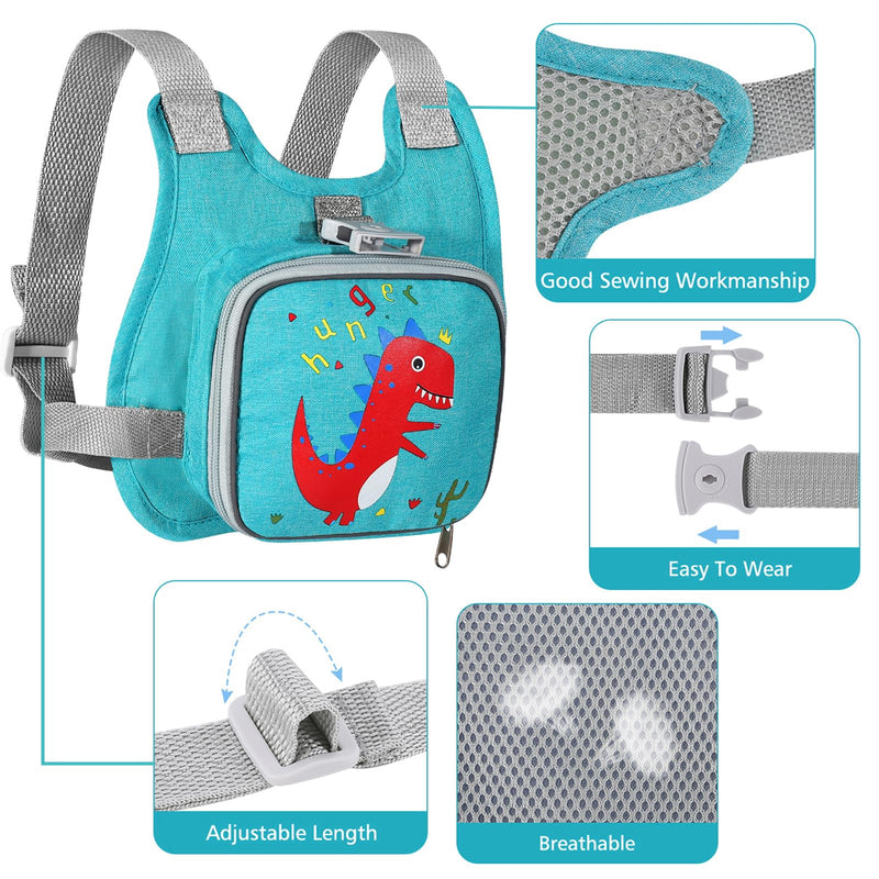 [Australia] - Toddler Harness Leash + Anti Lost Wrist Link, Accmor Dinosaur Baby Harnesses with Kids Leashes for Boys, Cute Child Walking Anti-Lost Holder Bracelet Strap Tether for Outdoor Keep Kid Close (Blue) Lake Blue/Dinosaur 