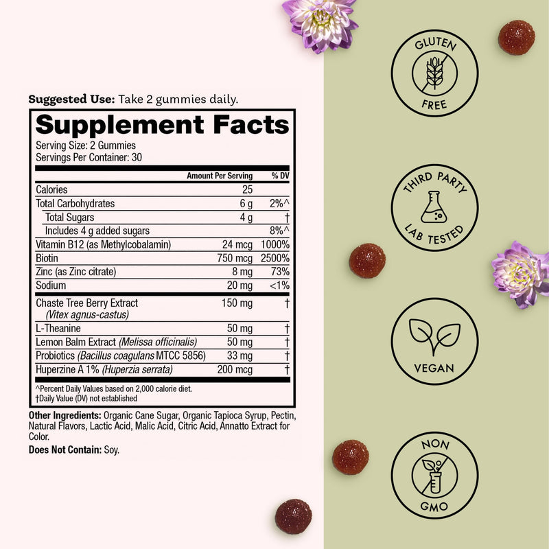 Winged Wellness Teen Queen, Multivitamin Gummies for Teen Girls, 60 Gummies | Teen Multi-Vitamins for Mood & Hormonal Health, Vegan Gummy Supplement - Chaste Tree, Lemon Balm, L-Theanine, & Huperzine A 50 Count (Pack of 1)