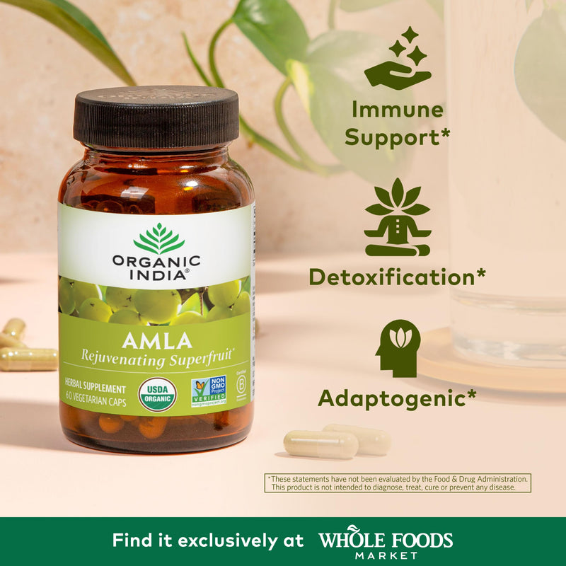 [Australia] - ORGANIC INDIA Amla Capsules Organic - Indian Gooseberry Herbal Vitamin Supplement, Amla Supplement, Immune Support, Vegan, Gluten-Free, Ayurvedic, Antioxidant, Non-GMO - 60 Capsules 60 Count (Pack of 1) 