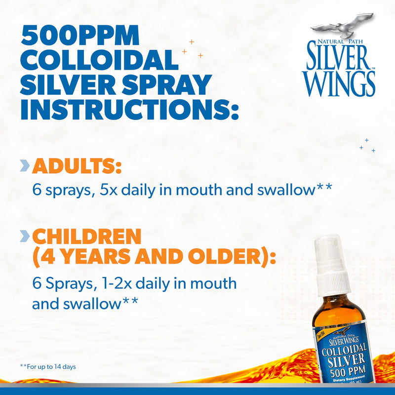 [Australia] - Natural Path Silver Wings Colloidal Silver - Extra Strength Liquid Immune Support Supplement- - 500ppm (2500mcg) - 2oz Spray 