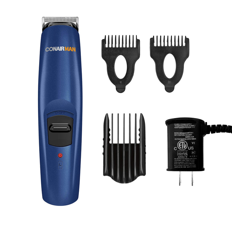[Australia] - ConairMAN Beard Trimmer for Men Includes Nose and Ear Hair Trimmer and with 5-Position Comb Attachment, 5 piece Men's Grooming Kit, Battery Operated Blue 5 Piece Set 