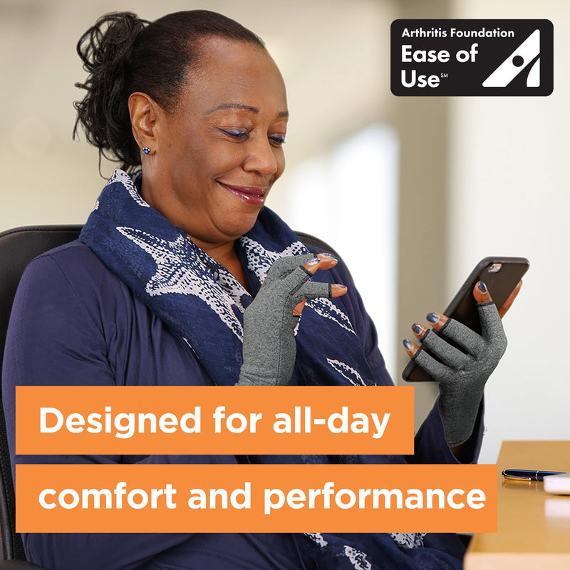 IMAK Compression Arthritis Gloves - Fingerless, Support for Joint Pain & Circulation, Unisex, Compression Gloves Large Grey