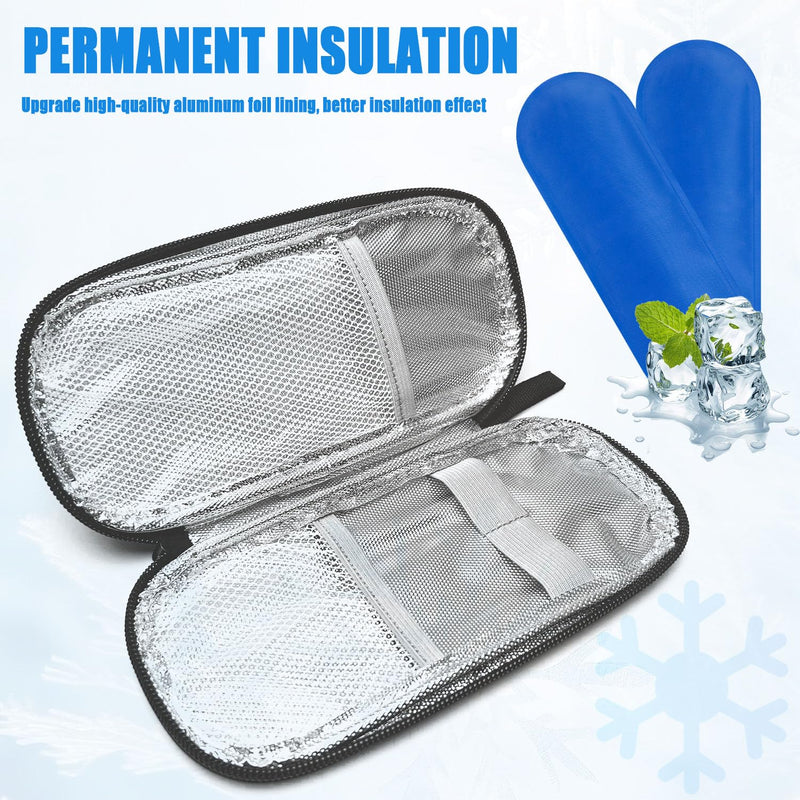 [Australia] - Insulin cooler bag with 2 ice packs, diabetic medication bag, TSA diabetic bag for insulin pen, Epipen, insulin and other diabetes accessories, medication cool box when traveling (black) Black 