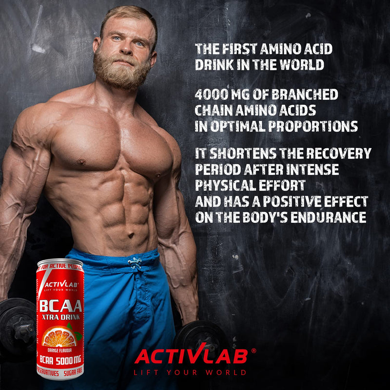 [Australia] - Activlab BCAA Xtra Drink Ready-to-Drink; Set of 24 x 330 ml cans 5000 mg BCAA in one can; zero sugar; orange flavor; amino acid drink; Regeneration of the body and endurance orange 330 ml (pack of 24) 