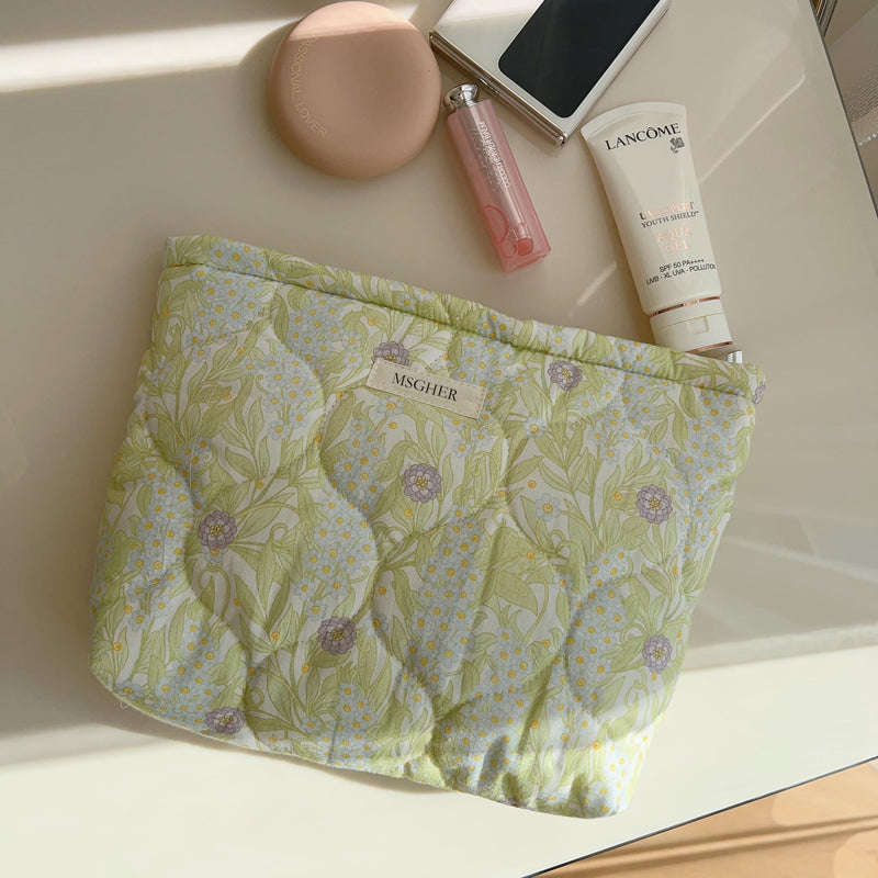 Floral Quilted 3-in-1 Bag Set for Wome Cotton Large Shoulder Tote with Medium Cosmetic Bag Mini Organizer Pouch A039 Purple