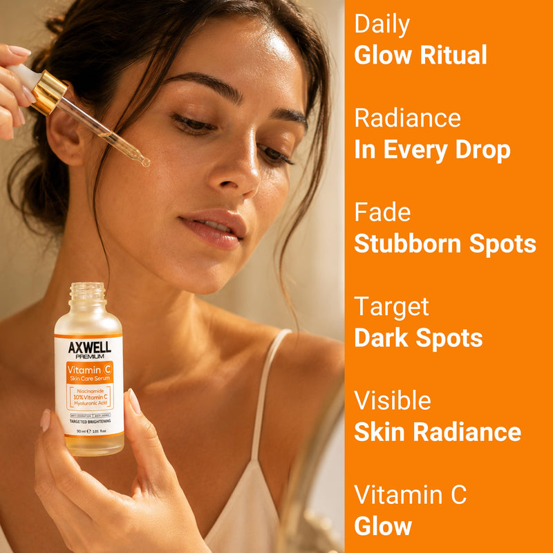 Axwell Vitamin C Serum for Face – 10% Vitamin C + Niacinamide – Daily Glow & Radiance Facial Serum with Hyaluronic Acid – Hydrating Skin Care for Even Tone (1 fl oz)