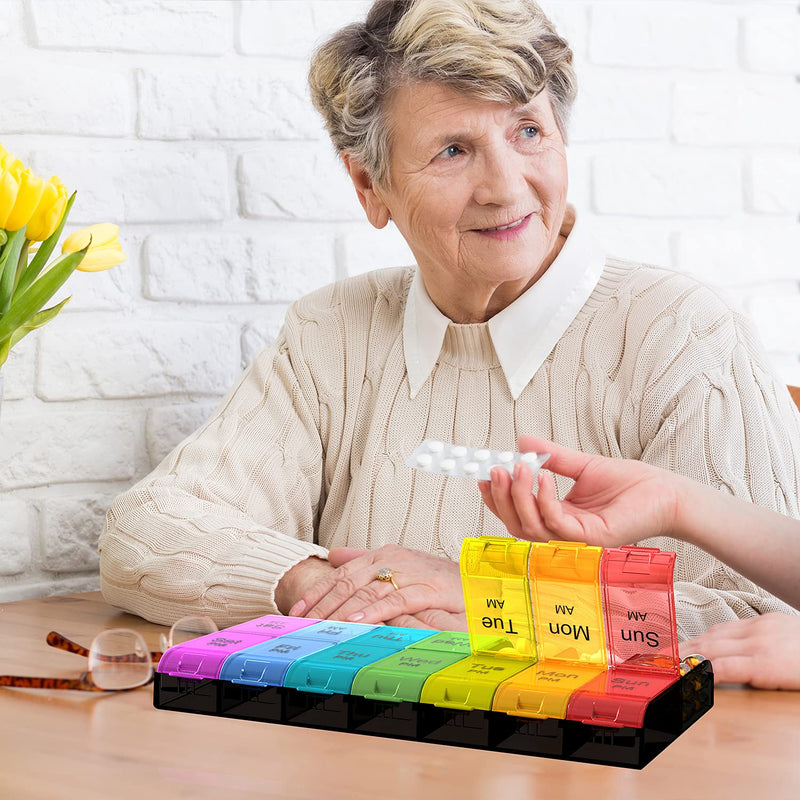 [Australia] - Extra Large Pill Organizer 2 Times a Day, Weekly XL AM PM Pill Case, 7 Day Pill Box Twice a Day, Oversized Daily Medicine Organizer for Vitamins, Big Pill Container, Medication Dispenser (Rainbow) Rainbow 