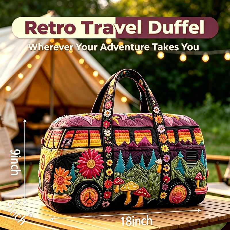 Hippie Quilted Weekender Travel Bag for Women, Bohemian Multifunctional Zipper Tote Bag, Retro Book Aesthetic Duffle Handbag for Weekend Trip, Party, Gym Daily Use, 1 Pack Hippie bag Color4