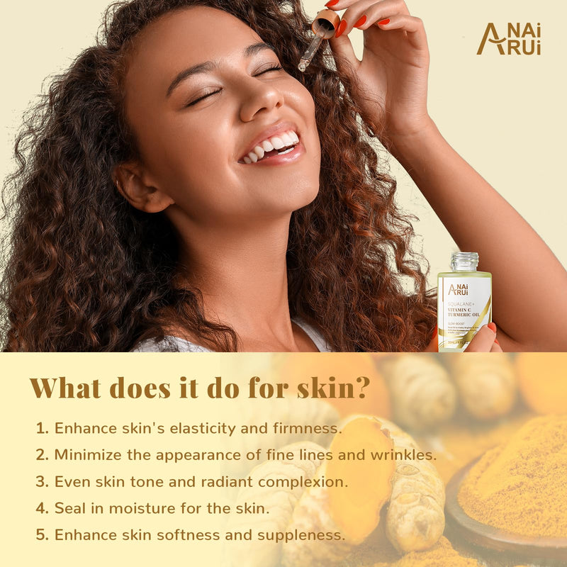 ANAI RUI Squalane Vitamin C Turmeric Facial Oil 1.05 fl.Oz. | Face Oil Moisturizer for Face, Hydrates, Firms Skin Yellow