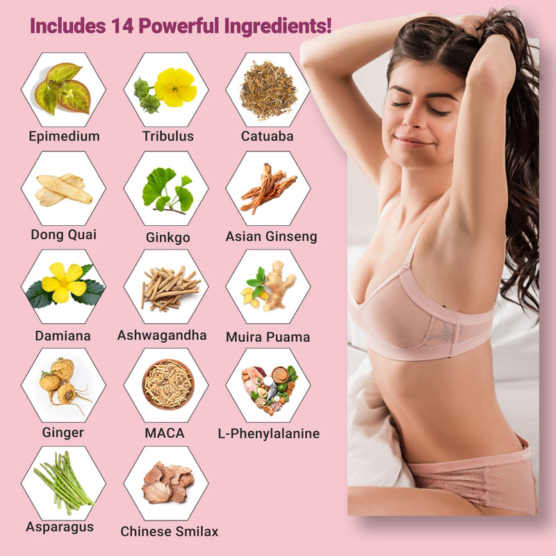 [Australia] - Libido Glow Girl | 14 in 1 Powerful Libido Booster for Women & Aphrodisiac | Helps Improve Women's Drive, Passion, Sensitivity | Maca, Tribulus, Ashwagandha | 3rd Party Tested Supplement - 60 Pills 