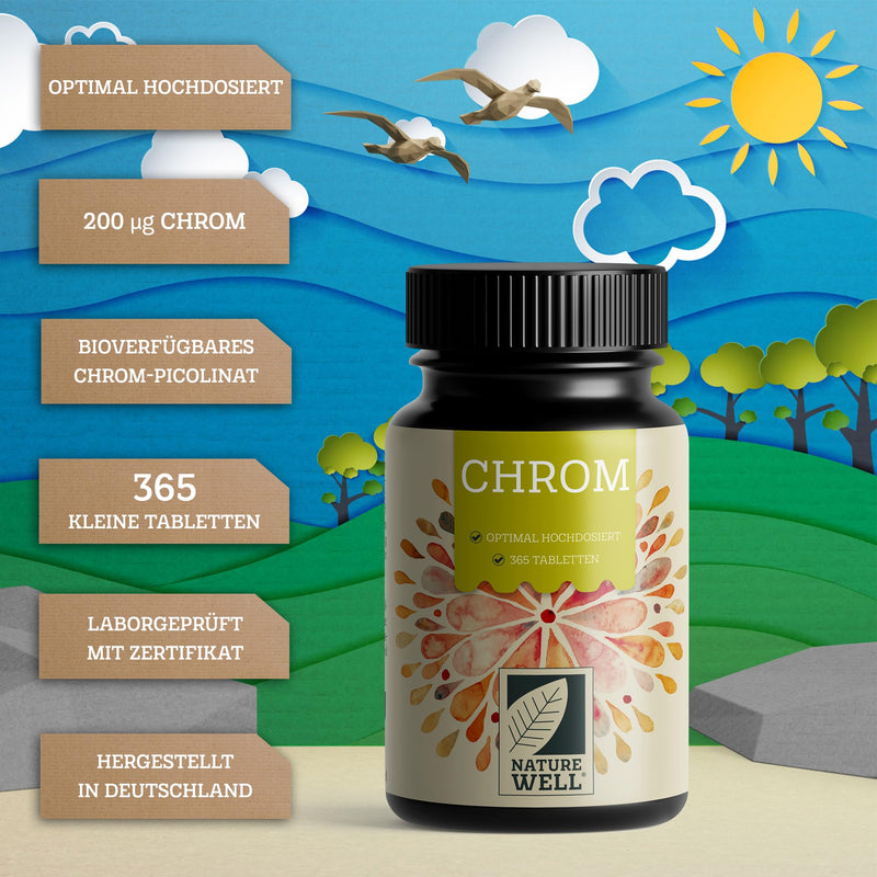 [Australia] - Chromium picolinate 365x tablets with 200 mcg chromium - optimally high dosage - normal blood sugar level and macronutrient metabolism - without additives - laboratory tested with certificate - vegan 1x 365 tablets 