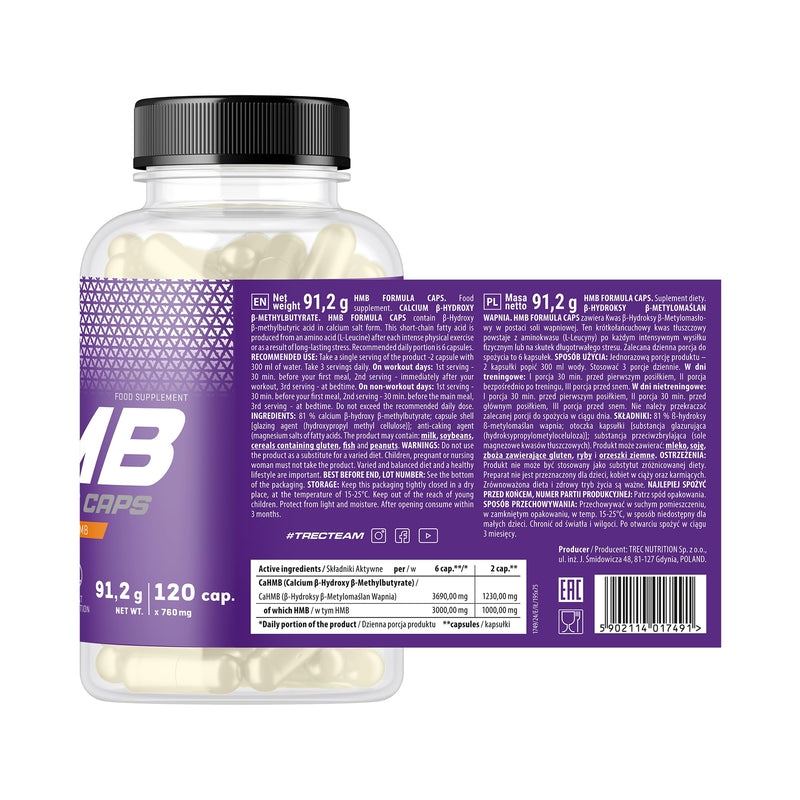 TREC Nutrition HMB Formula Caps - 120 caps - Powerful Anticatabolic Supplement for Lean Muscle Gain, Fat Reduction, and Enhanced Stamina - Hydroxymethylbutyrate (HMB) Metabolic Support - 120 Capsules
