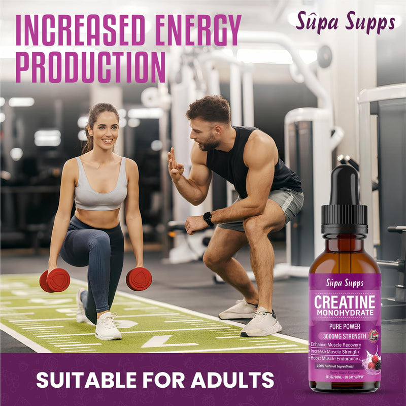 Creatine Monohydrate Drops 60ml - Liquid Alternative to Creatine Monohydrate Powder, Ideal for Gym Performance, Bulk Creatine Formula, Supports Muscle Growth, Recovery, and Energy - Berry Flavour 60 ml (Pack of 1)