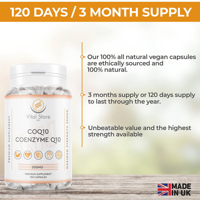 CoQ10 300mg - 120 Vegan Capsules (4 Month Supply) - CoEnzyme Q10 Naturally Fermented Ubiquinone Coenzyme - High Strength UK Made