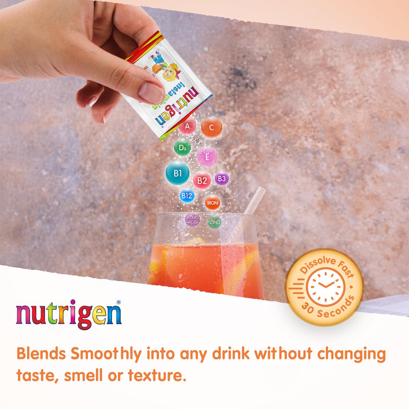Nutrigen Instamixin unflavoured multivitamin Drink Powder for Children to add Vitamins Instantly to Any Drink. 12 Vitamins + 6 Minerals in a Sachet Making Daily Vitamin Intake Easy, 30 sachets