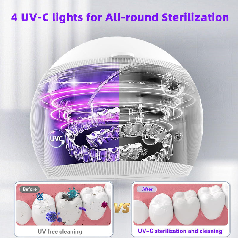 [Australia] - Voraiya® Ultrasonic Cleaner UV for Dentures, Aligner, Retainer, Whitening Trays, Night Dental Mouth Guard, Toothbrush Head, Ultrasonic Jewelry Cleaner Machine for all dental Appliances, Diamon (White) White 