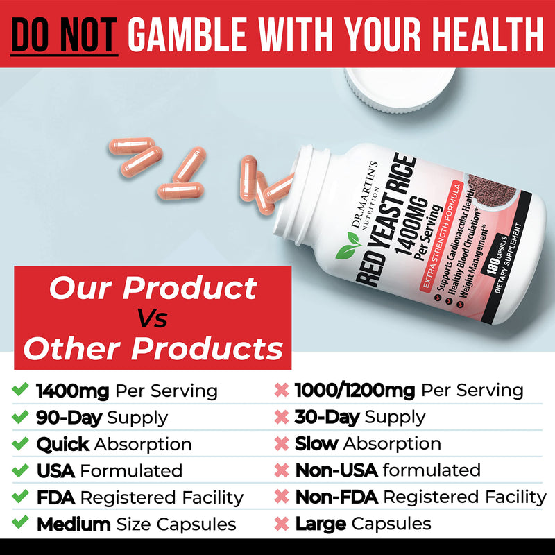 [Australia] - Red Yeast Rice Extract 1400mg 180 Count | Maintain Healthy Cholesterol Levels | Digestion & Weight Management For Healthy Heart, Supports Cardiovascular & Blood Circulation,Overall Health & Well Being 