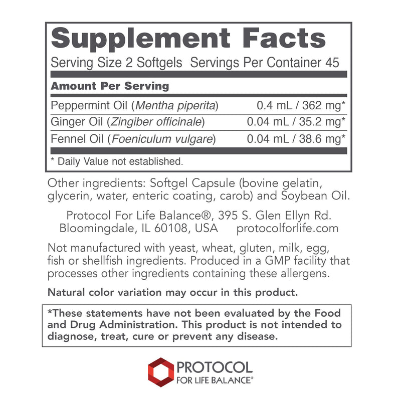 [Australia] - Protocol Peppermint Oil G.I. - Digestive Support with Ginger and Fennel oils - 90 Softgels 