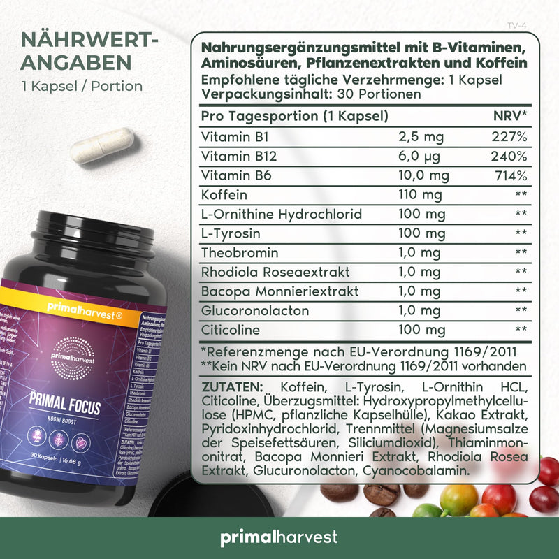 [Australia] - Primal Harvest® Kogni Boost (30 pieces) - concentration tablets for mental performance - for normal psychological function and reduction of fatigue - with L Tyrosine and Cognizin Neutral 
