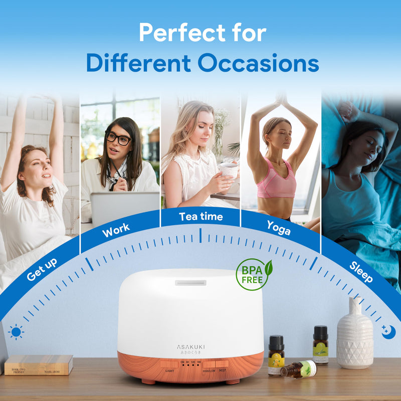 ASAKUKI Essential Oil Diffuser for Home, 500ML Aromatherapy Humidifier | with Remote Control, 7 Color LED Lights, Quiet Cool Mist Diffuser for Bedroom, Living Room, Office (Yellow) A-yellow