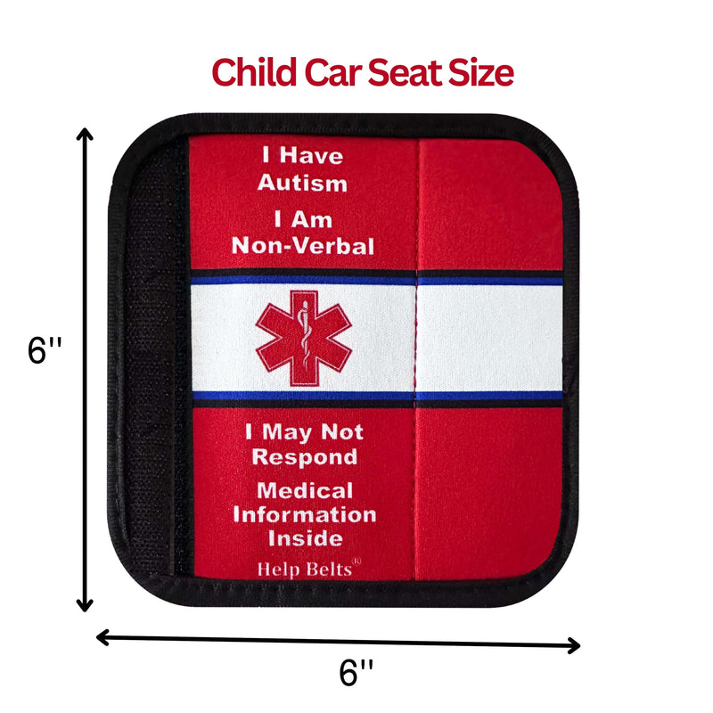 [Australia] - Autism/Non-Verbal/May Not Respond Awareness Medical Alert Seatbelt Cover for Kids and Adults with Emergency Information Form and Pocket by Help Belts. (Red, 6 Inch Car Seat) Red 