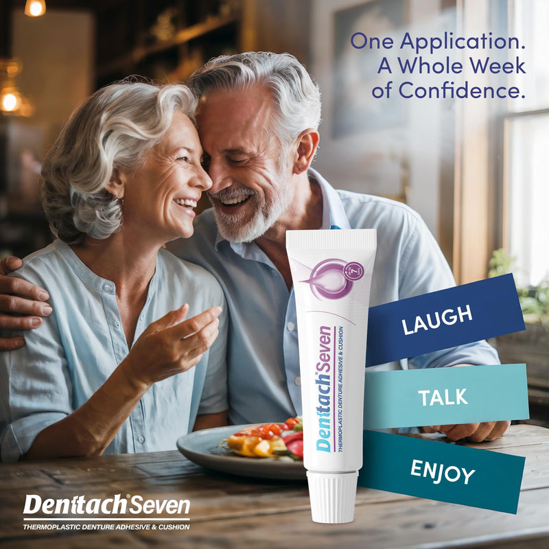 [Australia] - Denttach Seven Denture Adhesive, Thermoplastic Denture Cushion and Reliner, Upper and Lower Denture Comfort for Up to 7 Days, Zero Glue, Zinc Free 1 