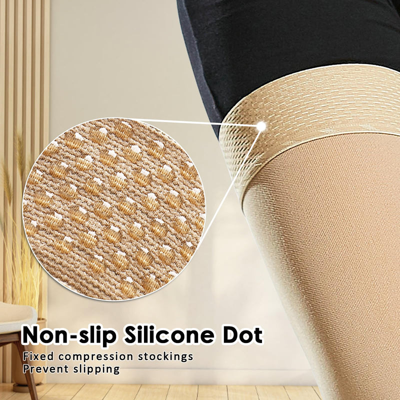[Australia] - beister 15-20 mmHg Medical Compression Stockings with Dot Silicone Band, Closed Toe Thigh High Graduated Compression Socks for Women Men, Circulation Support Pressure Stockings for Varicose Veins, DVT Beige Large 