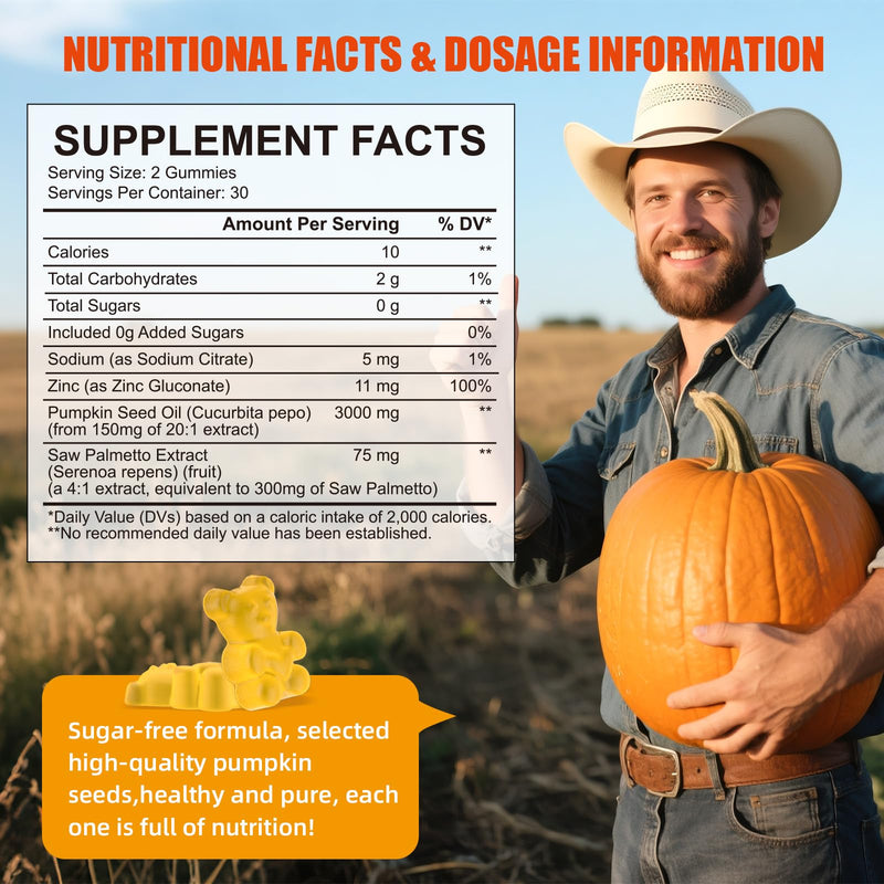 [Australia] - Pumpkin Seed Oil with Saw Palmetto: Pumpkin Seed Oil Gummies Extract Sugar-Free 3000mg Per Serving for Hair Growth Urinary Bladder & Prostate Health Non-GMO 