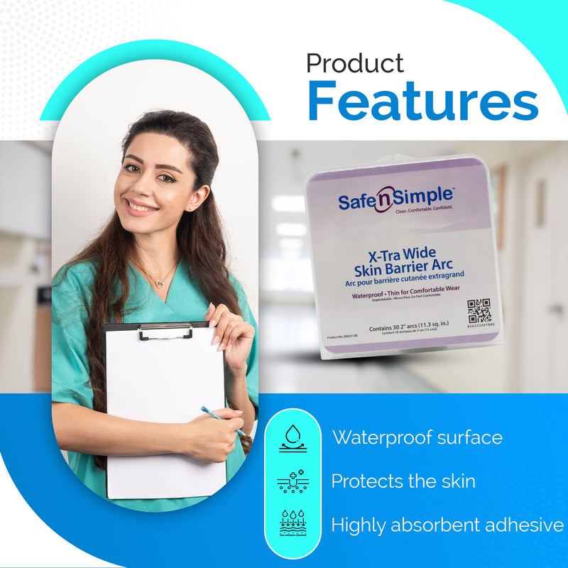[Australia] - Safe n' Simple Extra Wide Skin Barrier Arc - 2'' 30 Count Ostomy Barrier Strips - Barrier Ring - Hydrocolloid Skin Barrier Strips Accessories for Colostomy-Ileostomy-Stoma Supplies 2'' x 30 