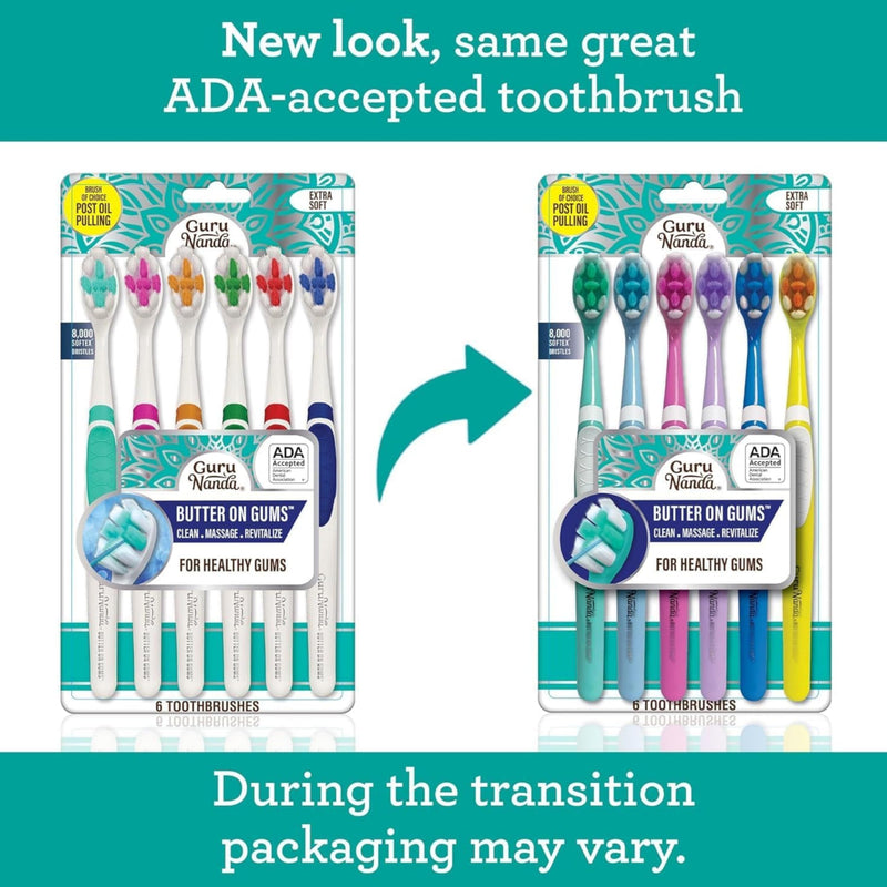 [Australia] - GuruNanda Butter On Gums Toothbrush, ADA Accepted, with 8000+ Ultra Soft Softex Bristles for Sensitive & Receding Gums, Perfect for Whiter Teeth, 6 Ct (Pack of 4) Multicolor 24 Count (Pack of 1) 