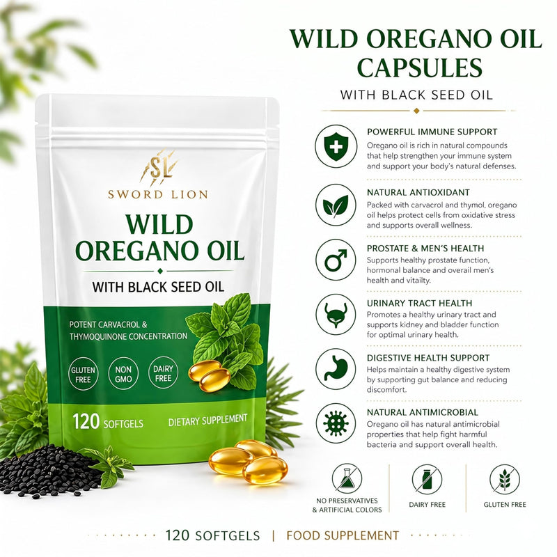 Wild Oregano Oil Capsules 6000mg High Potency - 240 Softgels (2x120) 6000mg Oil of Oregano with Black Seed Oil Non-GMO, Gluten Free Supports Immune & Digestive Health, High Strength Oregano