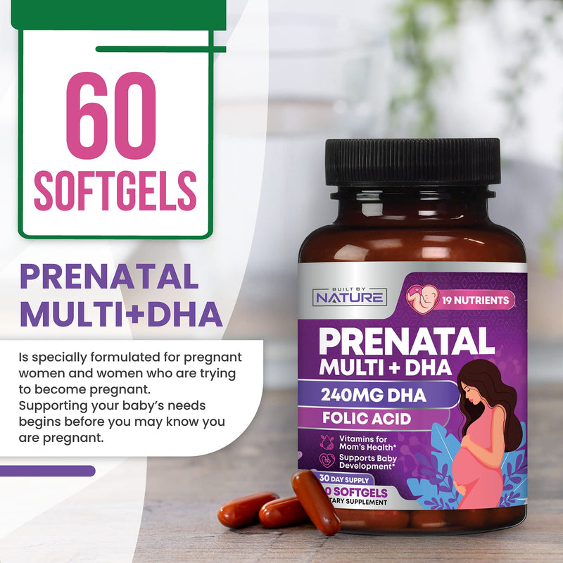 [Australia] - Prenatal Vitamins for Women - Multivitamin with DHA, Folic Acid, Vitamin C, B12, Iron & Omega-3 - Before, During & Post Pregnancy Supplement for Healthy Growth & Brain Development - 60 Softgels 60 Count (Pack of 1) 