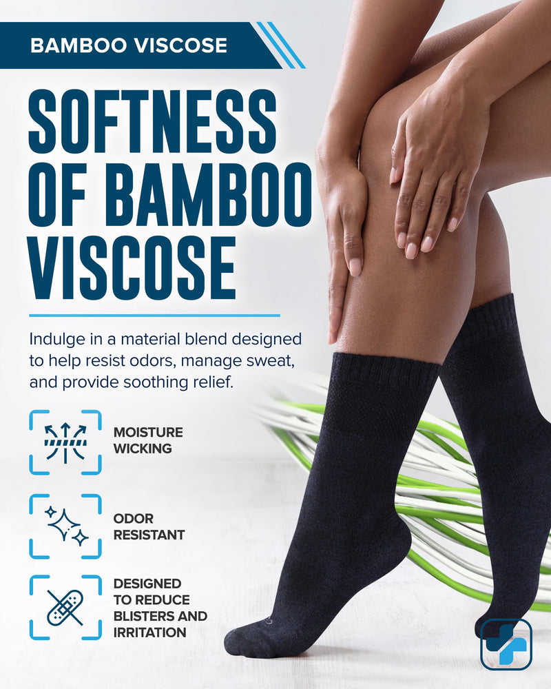[Australia] - Doctor's Select Bamboo Viscose Diabetic Socks Women - 4 Pairs Crew Womens Diabetic Socks | Diabetic Socks for Women Size 6-9 Medium Black, Grey, Beige, Navy 
