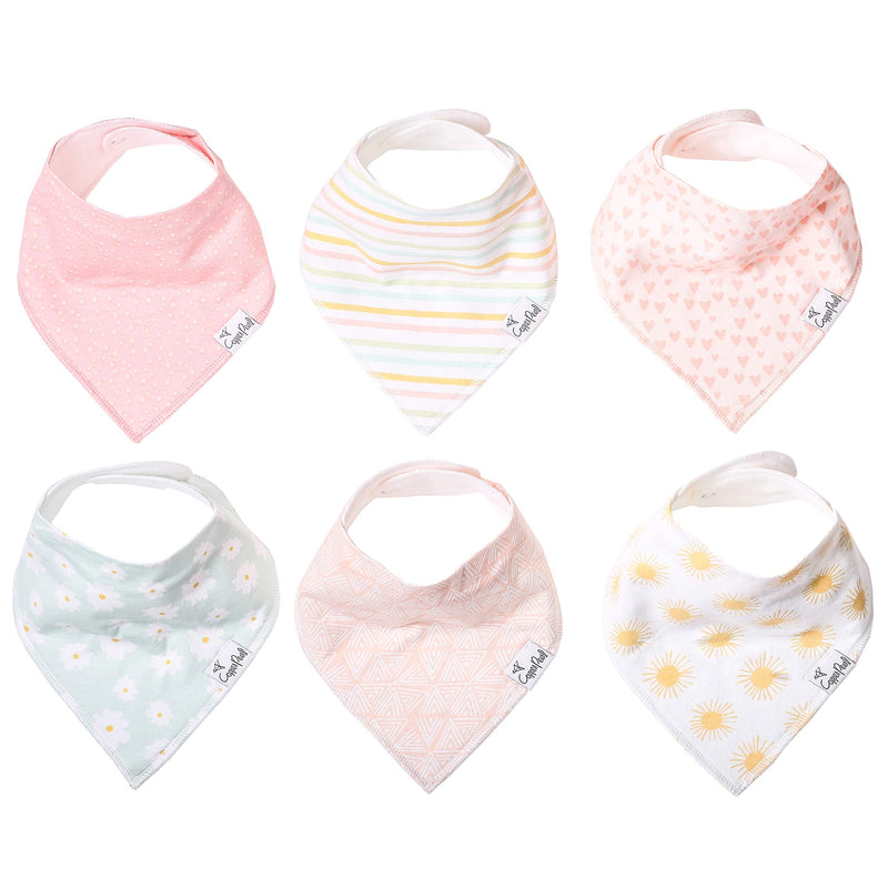 Copper Pearl Baby Bandana Bibs - 6 Pack Soft Cotton Baby Bibs for Drooling and Teething, Absorbent Drool Bibs for Baby Girl, Adjustable to Fit Newborns to Toddlers, Tons of Styles (Sunny Set) Sunny