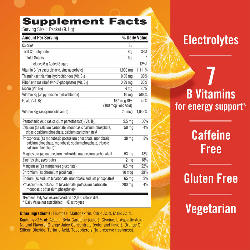 Emergen-C Vitamin C 1000mg Immune Support Powder, Orange, 30 ct | B Vitamins for Energy, Zinc and Manganese, Vitamin D, Electrolytes, Natural Flavor, Dissolves Quick Super Orange 9.6 Ounce (Pack of 1)