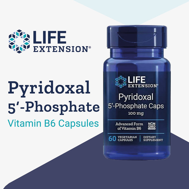 Life Extension, Pyridoxal-5-Phosphate, 100mg, 60 Vegan Capsules, Gluten-Free, Vegetarian, SOYA-Free, Non-GMO