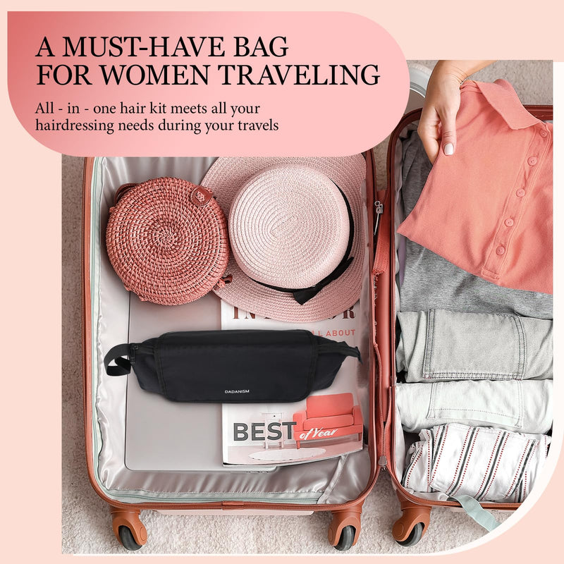 [Australia] - Dadanism Hot Hair Tools Travel Bag with Heat Resistant Mat Removable, Hair Accessories Organizer Case, Women Travel Essentials, Storage Pouch for Curling Iron Straightener Flat Iron HairDryer, Black 