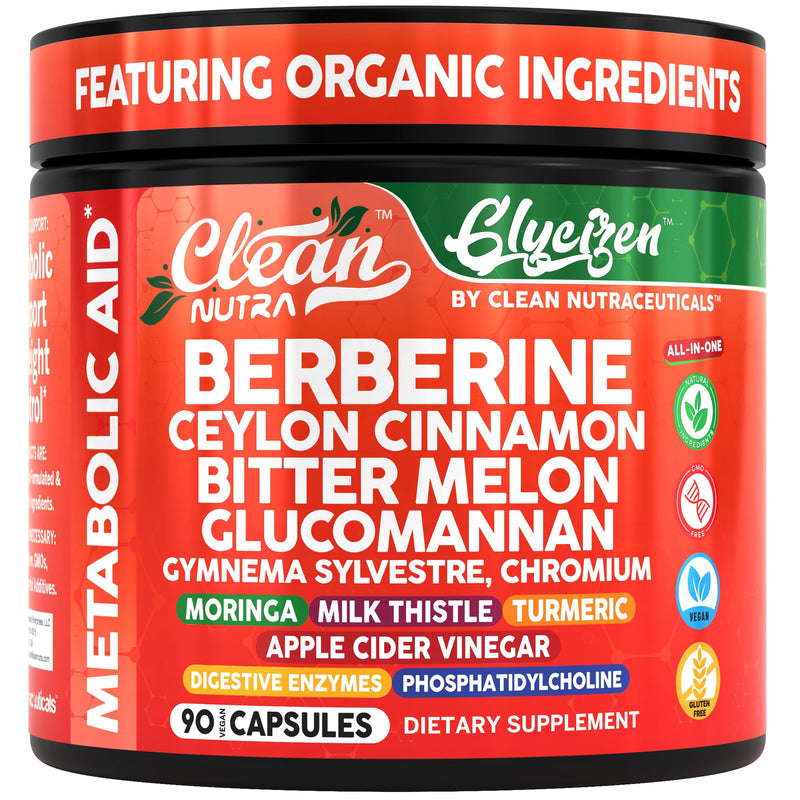 [Australia] - Clean Nutra Berberine and Ceylon Cinnamon Supplement Bitter Melon Glucomannan Gymnema Sylvestre Chromium Moringa Milk Thistle Turmeric Apple Cider Vinegar Digestive Enzymes Inositol Pills 90 Capsules 