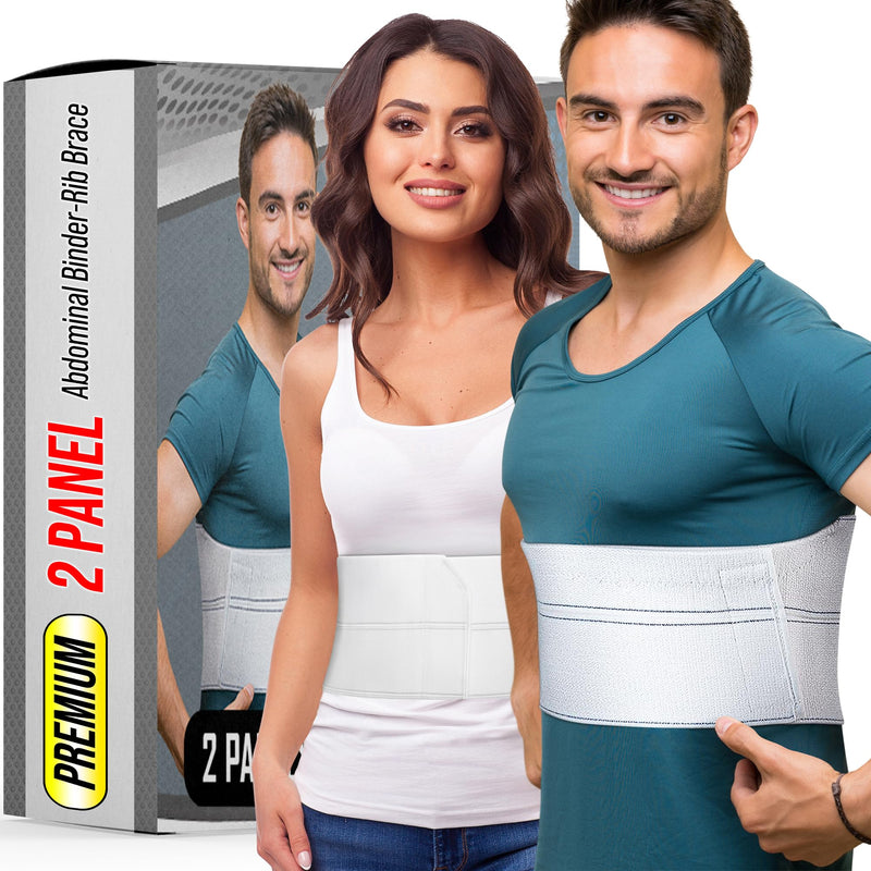 Broken Rib Brace for Women Men, 2 Panel Rib Cage Support Belt for Fractured, Bruised, Cracked, Dislocated Ribs Protection, Pre Post Surgery Recovery, Compression Wrap Binder for Chest, Stomach. Reg. Regular Size