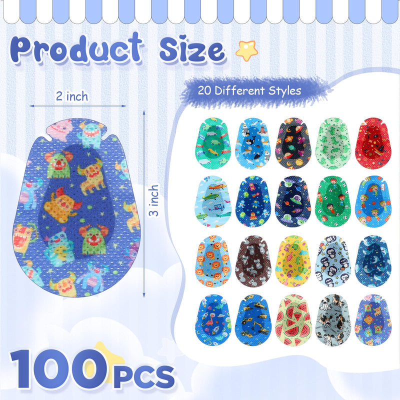 [Australia] - 100 Pcs Adhesive Eye Patches for Kids Boys 20 Styles Breathable Boy Eye Patch Bulk Light Blocking Cotton Adhesive Bandages for Toddler Boys, 3 x 2 Inch 100 