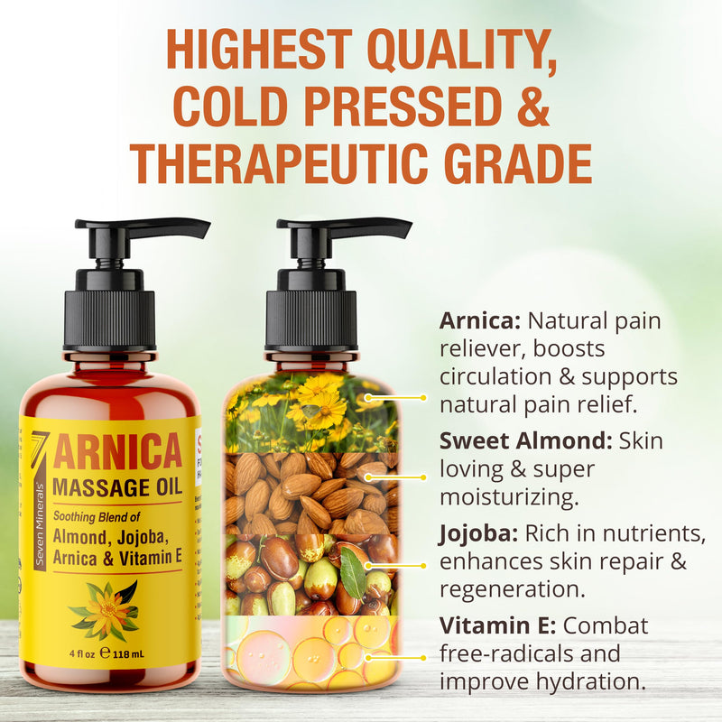 [Australia] - Seven Minerals Arnica Sore Muscle Massage Oil for Massage Therapy - 4 oz - Ideal for Professional or at-Home Body Massage. 4 Fl Oz (Pack of 1) 