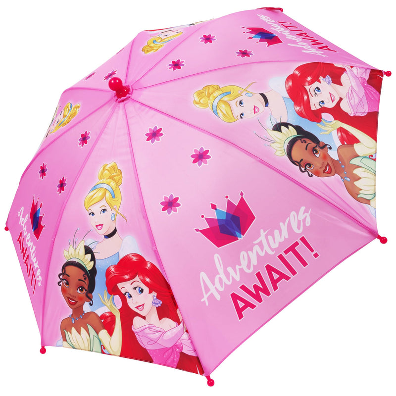 Concept One Disney Princess Umbrella for Kids, Pink | Girls with Curved Handle and Safety Tips, Cute Umbrellas for Rain