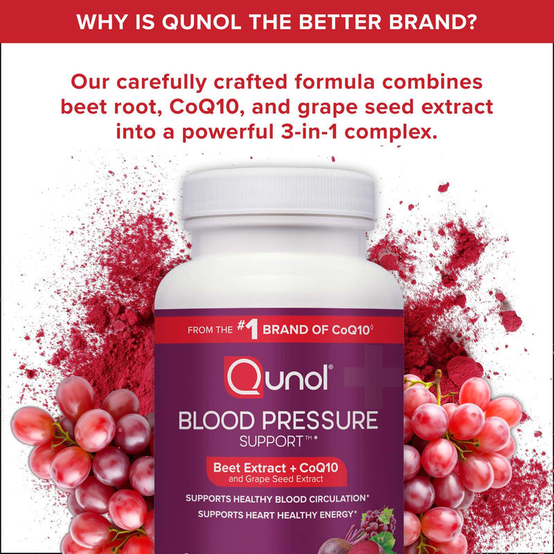 Qunol 3-in-1 Beet Roots Capsules with CoQ10, Blood Pressure Support, 60ct | Supports Healthy Blood Circulation & Heart Healthy Energy, From the #1 Brand of CoQ10, Vegetarian, No Synthetic Dyes Unflavoured 60 Count (Pack of 1)