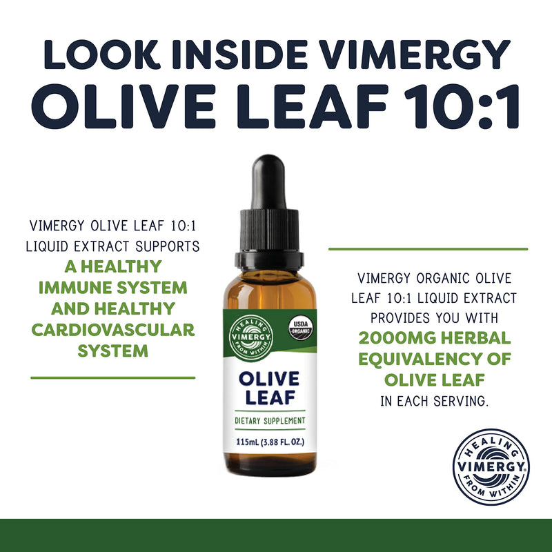 [Australia] - Vimergy Organic Olive Leaf Extract, 57 Servings – Pure Olive Leaf Liquid Drops – Supports Immune and Cardiovascular Health - USDA Organic, Gluten-Free, Non-GMO, Vegan & Paleo Friendly (115 ml) 