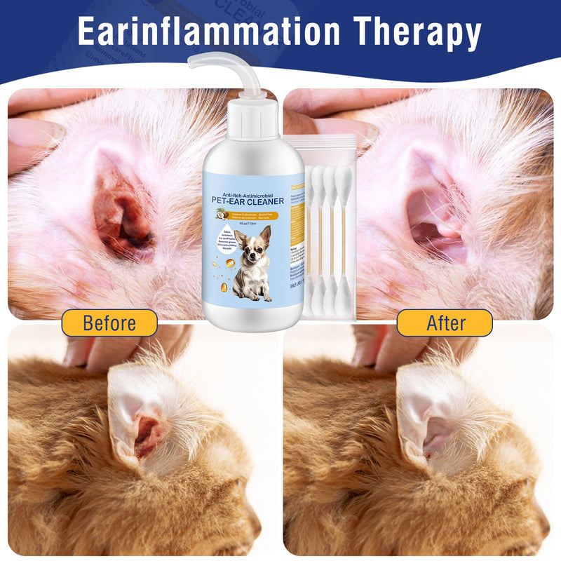 Ear Cleaner for Dogs and Cats 4 oz, Gentle and Non Irritating Dogs Ear Infection Treatment, Itch Relief Pet Ear Drops,Dog Ear Wash Removes Wax, Odor with 10 Cotton Swabs - PawsPlanet Australia