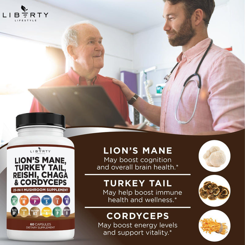 [Australia] - Lions Mane 3000mg 20in1 Mushroom Supplement with Turkey Tail 2000mg Reishi 1000mg Cordyceps Chaga 1000mg with Marshmallow Root -2 Pack 120 Capsules (Pack of 2) 