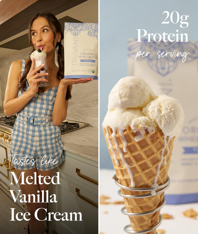 [Australia] - Truvani Organic Whey Protein Powder | Vanilla | 20g Grass Fed Whey Protein | 20 Servings | USDA Organic & Non-GMO | Gluten Free | No Gums, No Soy, No Stevia, No Added Sugars 