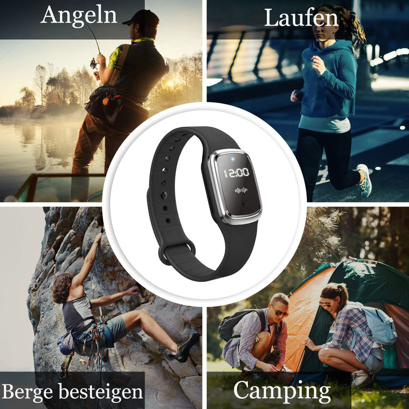 [Australia] - Feloyal Mosquito Repellent Bracelets, Body Temperature Display and Waterproof Ultrasonic USB Rechargeable Anti Mosquito Watch for Indoor and Outdoor Use, Suitable for Adults and Children (Black) 